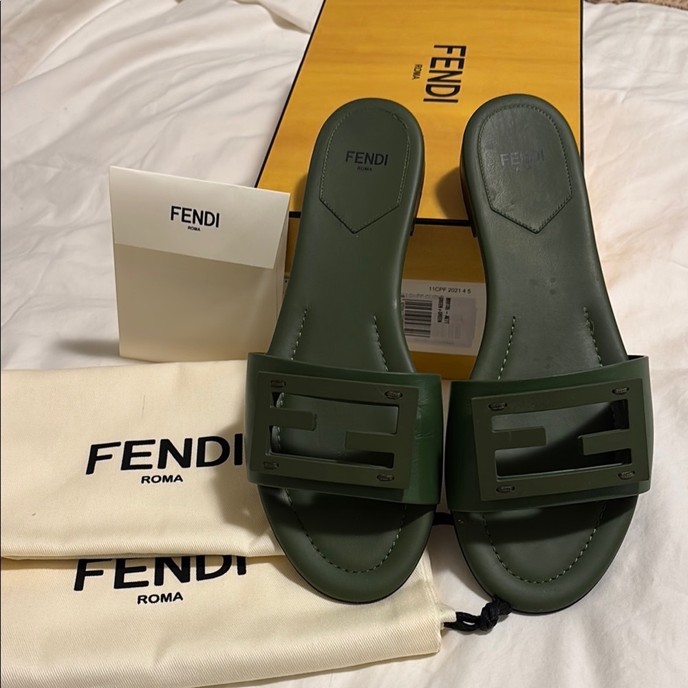 Fendi Green Slide Sandals